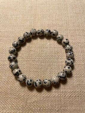 Dalmatian Jasper Beaded Stretch Bracelet - Cream & Black